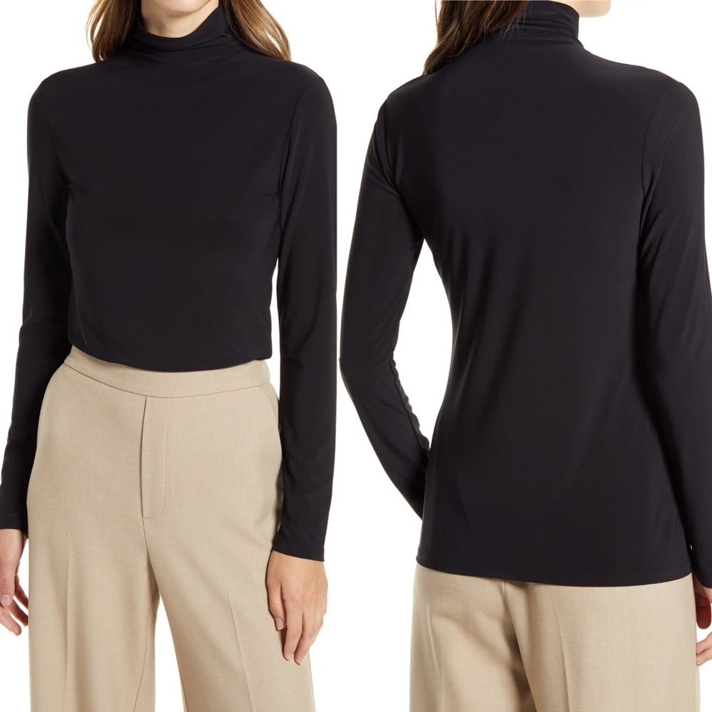NEW Nordstrom 2021 Lightweight Turtleneck Top Black Size Medium Minimal Funnel M